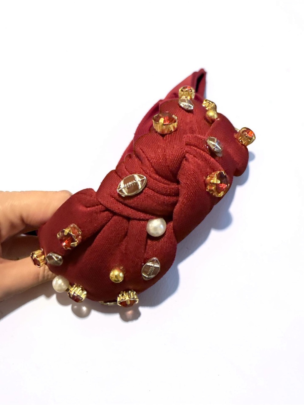 Embellished Knot Headband in Deep Wine Red